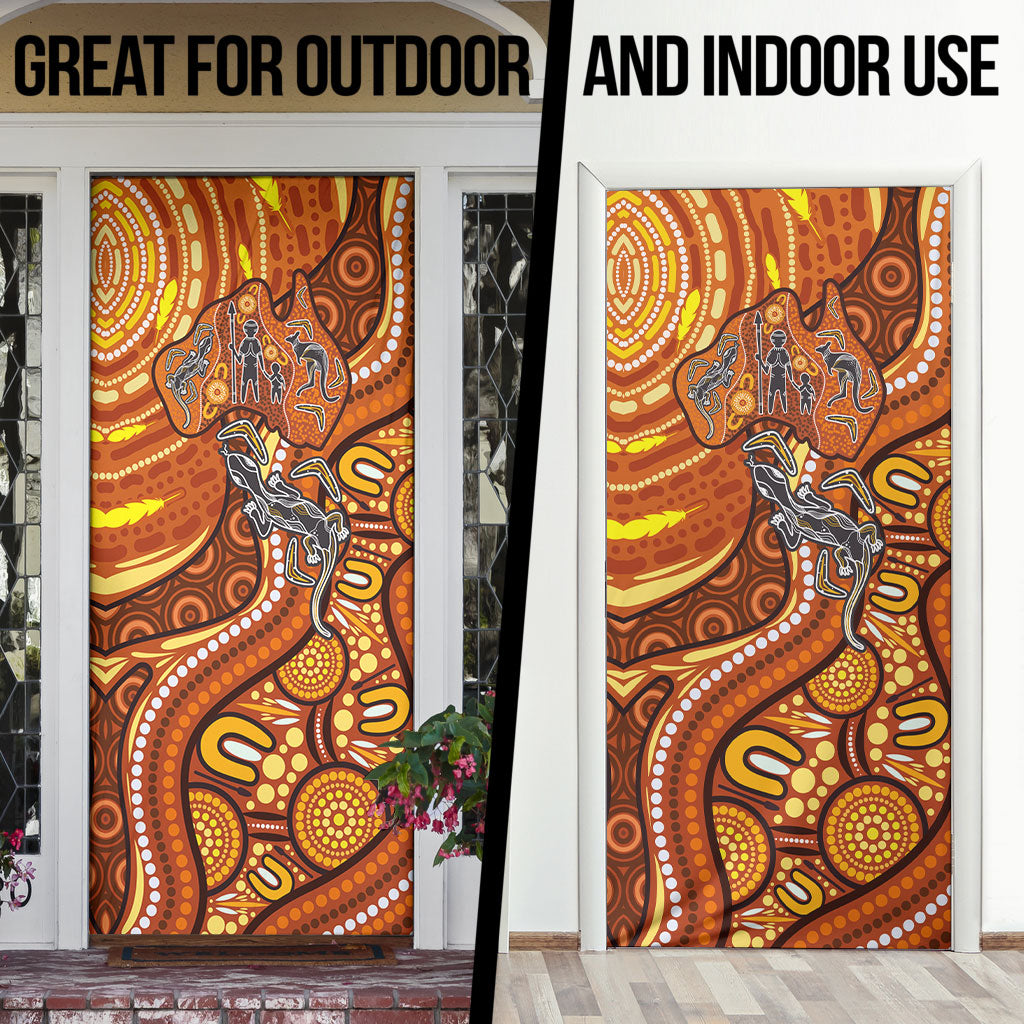 Australia Fathers Day Door Cover Aboriginal Dot Art - Kangaroo And Lizard
