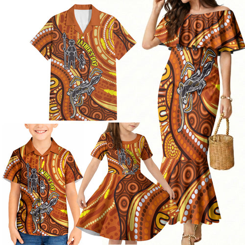 Australia Fathers Day Family Matching Mermaid Dress and Hawaiian Shirt Aboriginal Dot Art - Kangaroo And Lizard