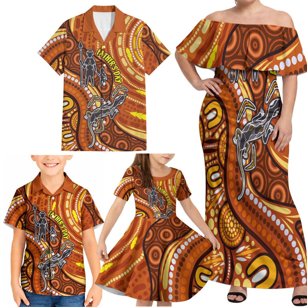 Australia Fathers Day Family Matching Off Shoulder Maxi Dress and Hawaiian Shirt Aboriginal Dot Art - Kangaroo And Lizard