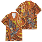 Australia Fathers Day Family Matching Off Shoulder Maxi Dress and Hawaiian Shirt Aboriginal Dot Art - Kangaroo And Lizard