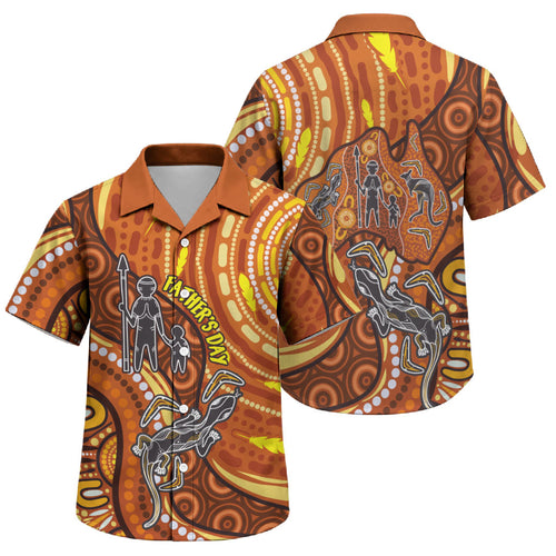 Australia Fathers Day Family Matching Off Shoulder Maxi Dress and Hawaiian Shirt Aboriginal Dot Art - Kangaroo And Lizard