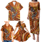 Australia Fathers Day Family Matching Puletasi and Hawaiian Shirt Aboriginal Dot Art - Kangaroo And Lizard