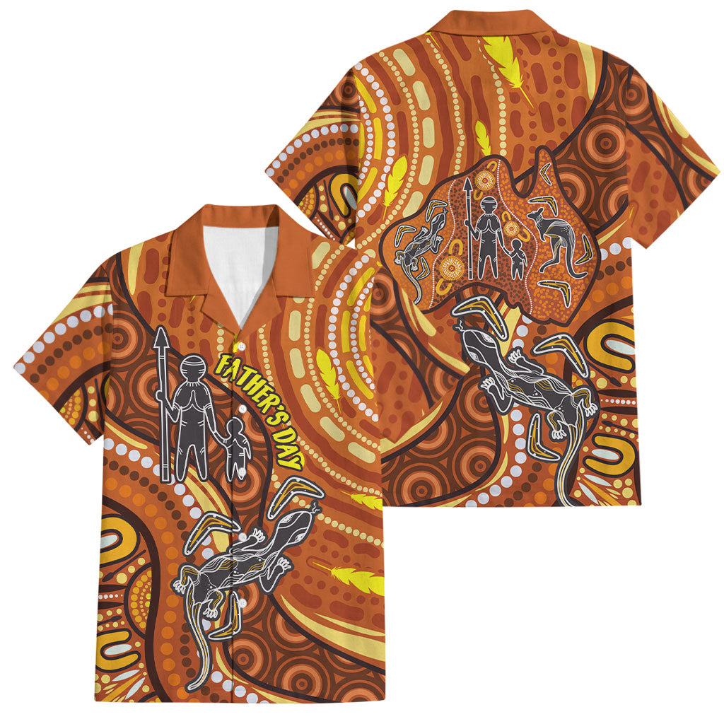 Australia Fathers Day Family Matching Short Sleeve Bodycon Dress and Hawaiian Shirt Aboriginal Dot Art - Kangaroo And Lizard