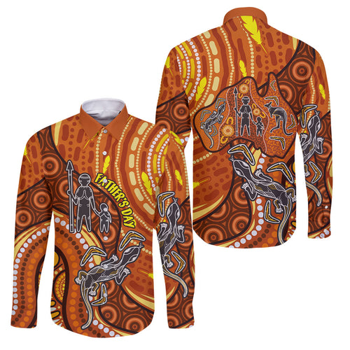Australia Fathers Day Family Matching Short Sleeve Bodycon Dress and Hawaiian Shirt Aboriginal Dot Art - Kangaroo And Lizard