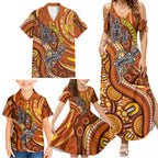 Australia Fathers Day Family Matching Summer Maxi Dress and Hawaiian Shirt Aboriginal Dot Art - Kangaroo And Lizard