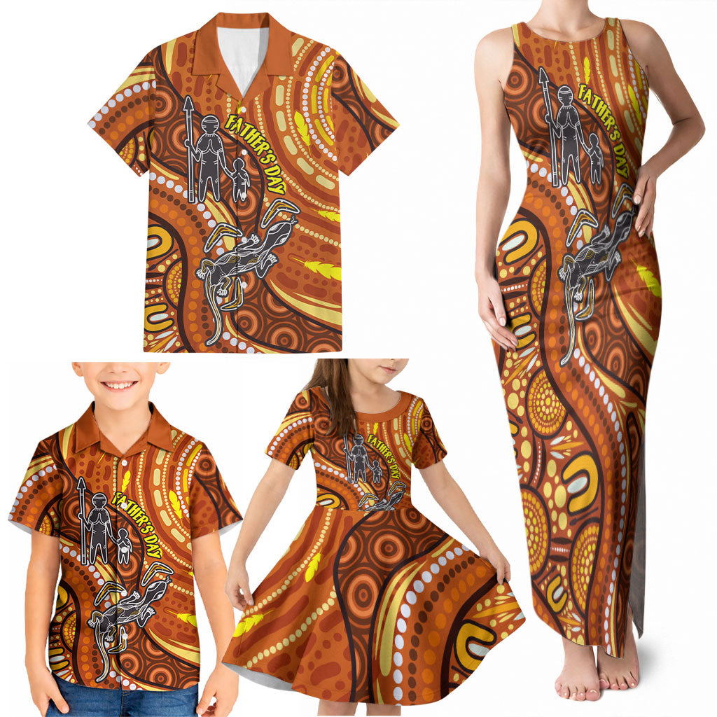 Australia Fathers Day Family Matching Tank Maxi Dress and Hawaiian Shirt Aboriginal Dot Art - Kangaroo And Lizard