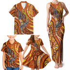 Australia Fathers Day Family Matching Tank Maxi Dress and Hawaiian Shirt Aboriginal Dot Art - Kangaroo And Lizard