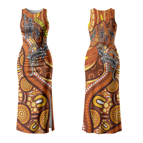 Australia Fathers Day Family Matching Tank Maxi Dress and Hawaiian Shirt Aboriginal Dot Art - Kangaroo And Lizard