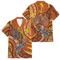Australia Fathers Day Family Matching Tank Maxi Dress and Hawaiian Shirt Aboriginal Dot Art - Kangaroo And Lizard