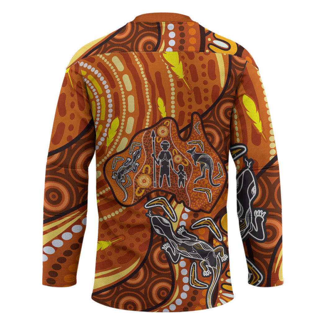 Australia Fathers Day Hockey Jersey Aboriginal Dot Art - Kangaroo And Lizard