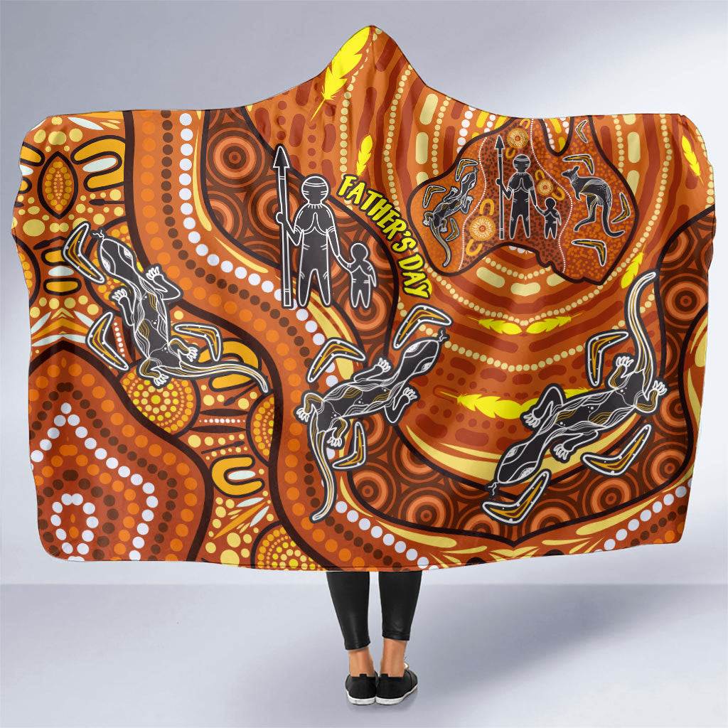 Australia Fathers Day Hooded Blanket Aboriginal Dot Art - Kangaroo And Lizard
