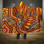 Australia Fathers Day Hooded Blanket Aboriginal Dot Art - Kangaroo And Lizard