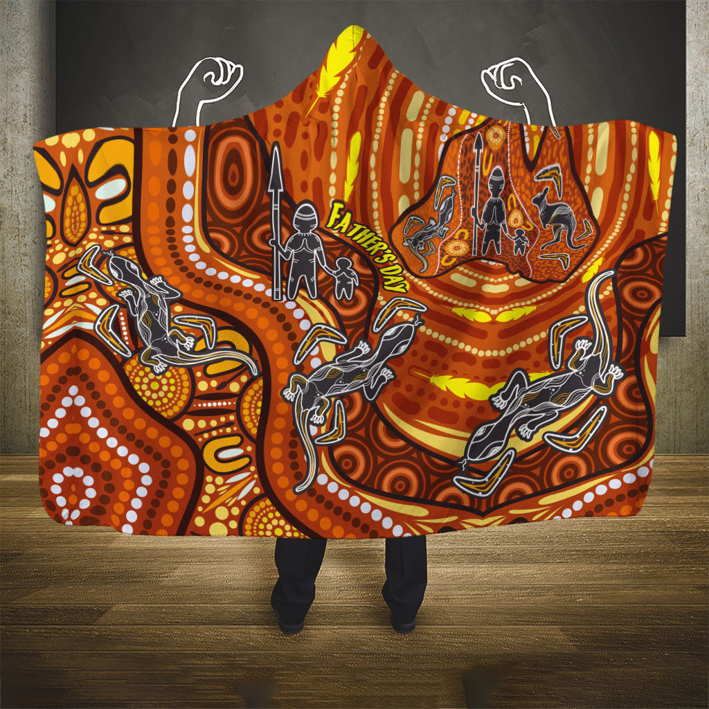 Australia Fathers Day Hooded Blanket Aboriginal Dot Art - Kangaroo And Lizard
