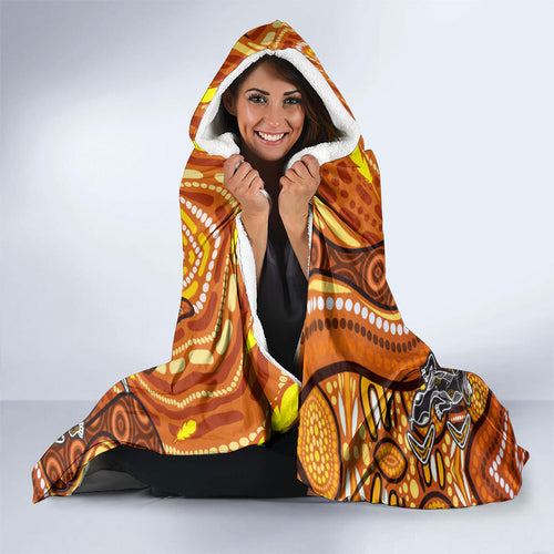 Australia Fathers Day Hooded Blanket Aboriginal Dot Art - Kangaroo And Lizard