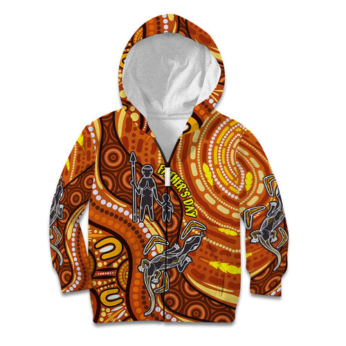 Australia Fathers Day Kid Hoodie Aboriginal Dot Art - Kangaroo And Lizard