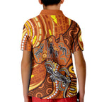 Australia Fathers Day Kid Polo Shirt Aboriginal Dot Art - Kangaroo And Lizard