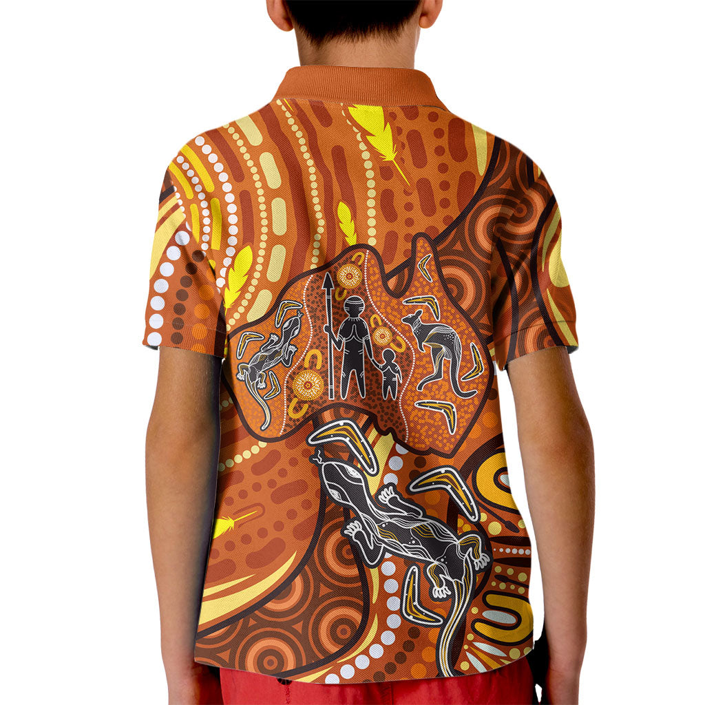 Australia Fathers Day Kid Polo Shirt Aboriginal Dot Art - Kangaroo And Lizard