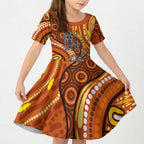 Australia Fathers Day Kid Short Sleeve Dress Aboriginal Dot Art - Kangaroo And Lizard