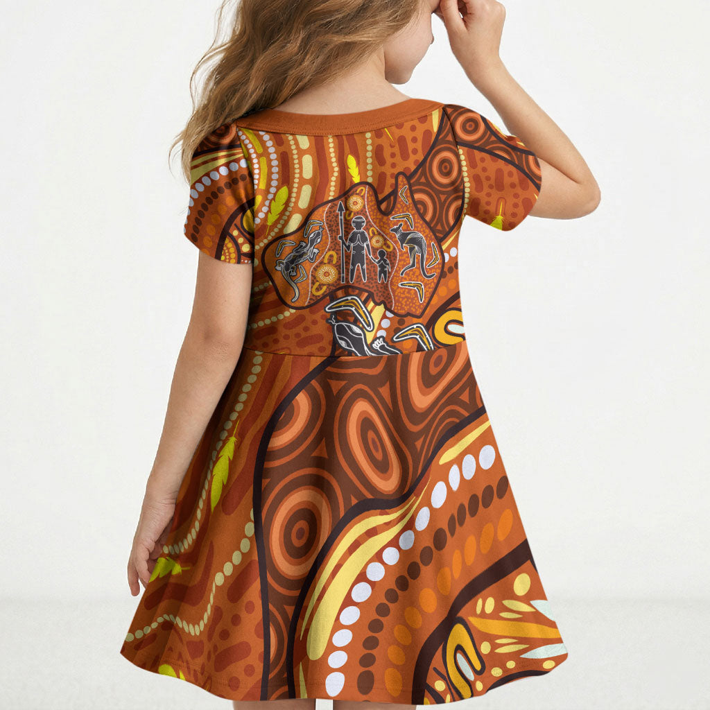Australia Fathers Day Kid Short Sleeve Dress Aboriginal Dot Art - Kangaroo And Lizard