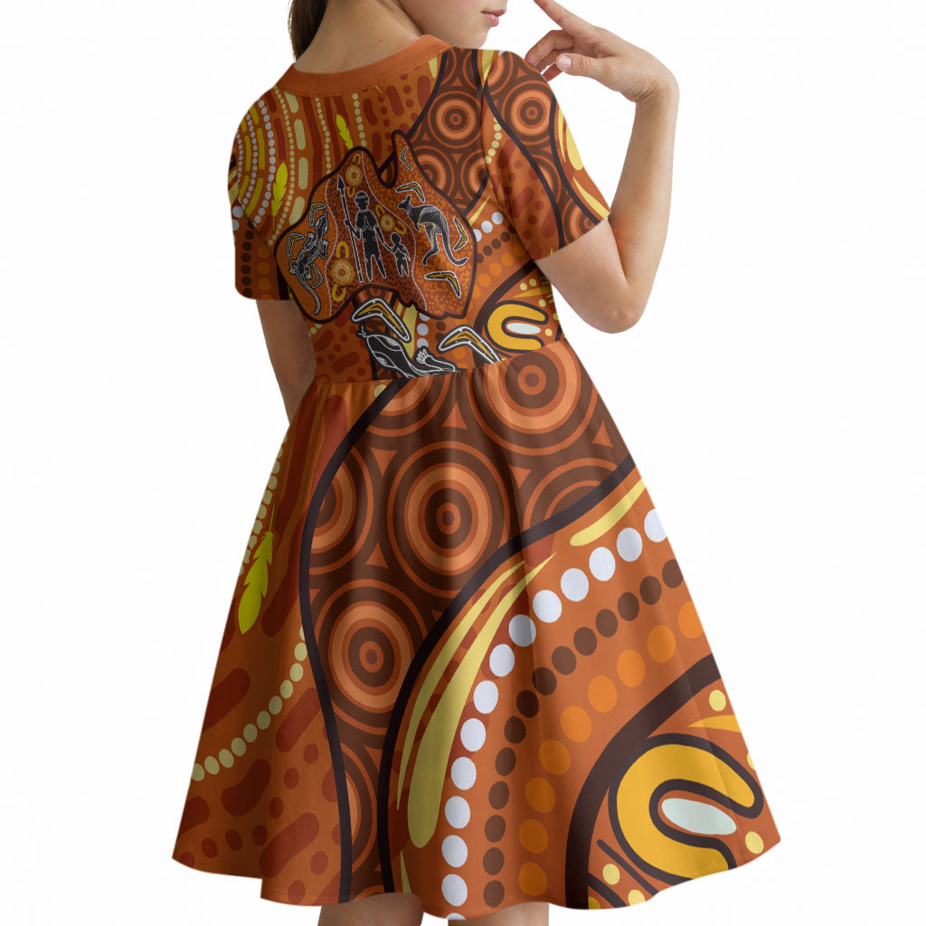 Australia Fathers Day Kid Short Sleeve Dress Aboriginal Dot Art - Kangaroo And Lizard