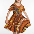 Australia Fathers Day Kid Short Sleeve Dress Aboriginal Dot Art - Kangaroo And Lizard