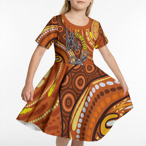 Australia Fathers Day Kid Short Sleeve Dress Aboriginal Dot Art - Kangaroo And Lizard