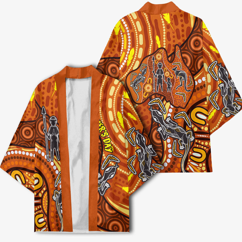 Australia Fathers Day Kimono Aboriginal Dot Art - Kangaroo And Lizard