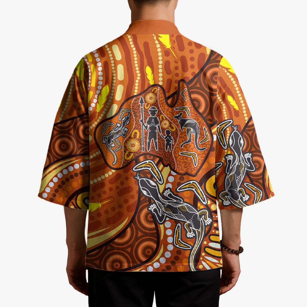 Australia Fathers Day Kimono Aboriginal Dot Art - Kangaroo And Lizard