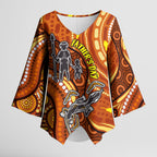 Australia Fathers Day Kimono Sleeve Blouse Aboriginal Dot Art - Kangaroo And Lizard