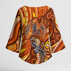 Australia Fathers Day Kimono Sleeve Blouse Aboriginal Dot Art - Kangaroo And Lizard