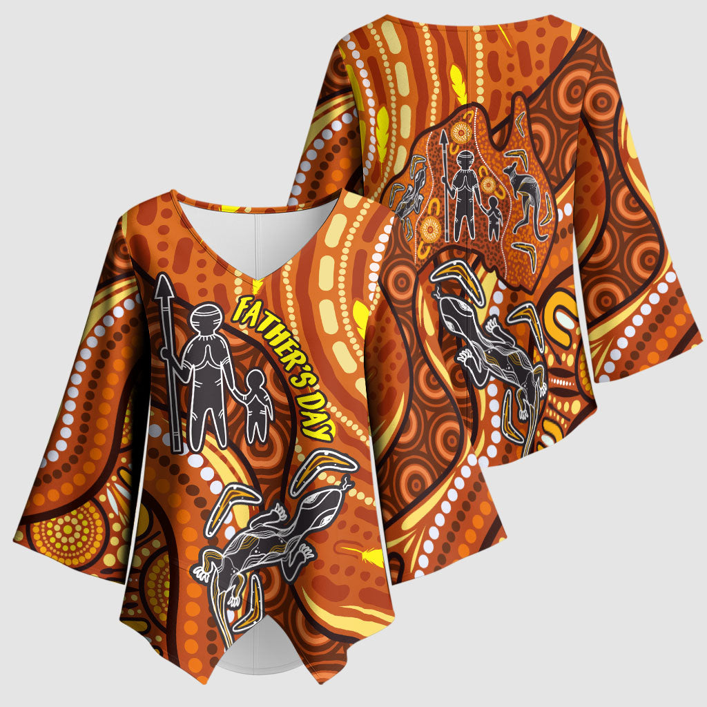 Australia Fathers Day Kimono Sleeve Blouse Aboriginal Dot Art - Kangaroo And Lizard