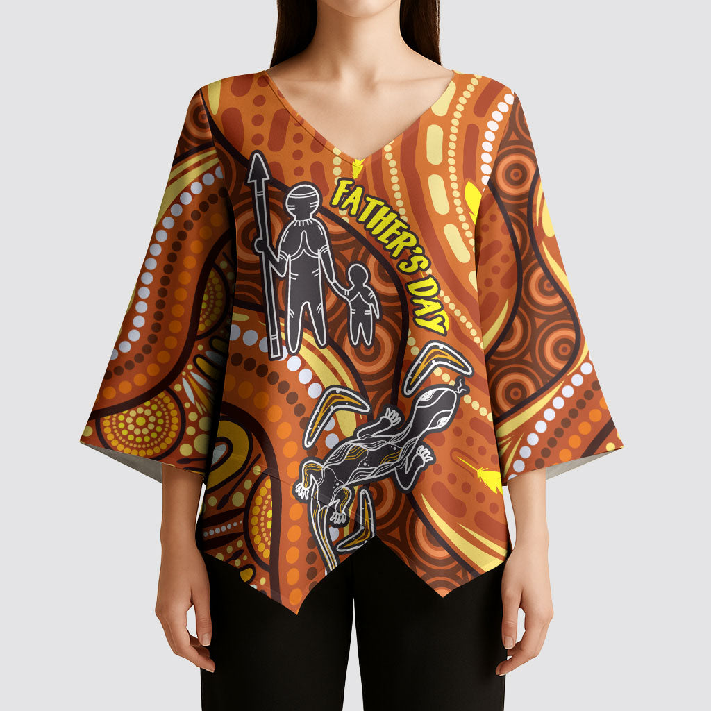 Australia Fathers Day Kimono Sleeve Blouse Aboriginal Dot Art - Kangaroo And Lizard