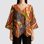 Australia Fathers Day Kimono Sleeve Blouse Aboriginal Dot Art - Kangaroo And Lizard