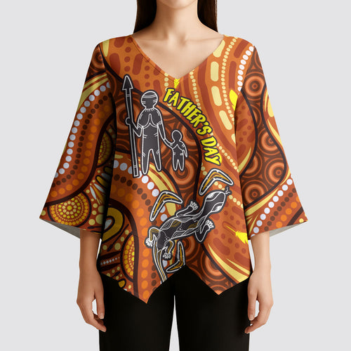Australia Fathers Day Kimono Sleeve Blouse Aboriginal Dot Art - Kangaroo And Lizard