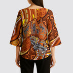 Australia Fathers Day Kimono Sleeve Blouse Aboriginal Dot Art - Kangaroo And Lizard