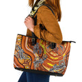 Australia Fathers Day Leather Tote Bag Aboriginal Dot Art - Kangaroo And Lizard
