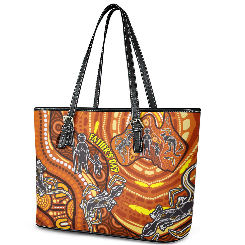 Australia Fathers Day Leather Tote Bag Aboriginal Dot Art - Kangaroo And Lizard