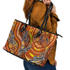 Australia Fathers Day Leather Tote Bag Aboriginal Dot Art - Kangaroo And Lizard