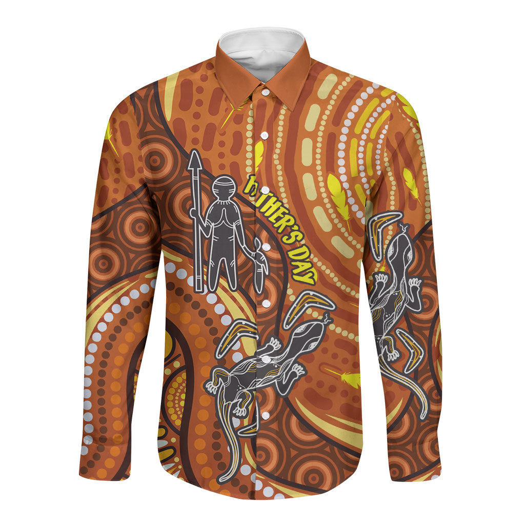 Australia Fathers Day Long Sleeve Button Shirt Aboriginal Dot Art - Kangaroo And Lizard