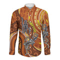 Australia Fathers Day Long Sleeve Button Shirt Aboriginal Dot Art - Kangaroo And Lizard
