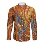 Australia Fathers Day Long Sleeve Button Shirt Aboriginal Dot Art - Kangaroo And Lizard