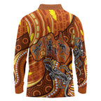 Australia Fathers Day Long Sleeve Polo Shirt Aboriginal Dot Art - Kangaroo And Lizard