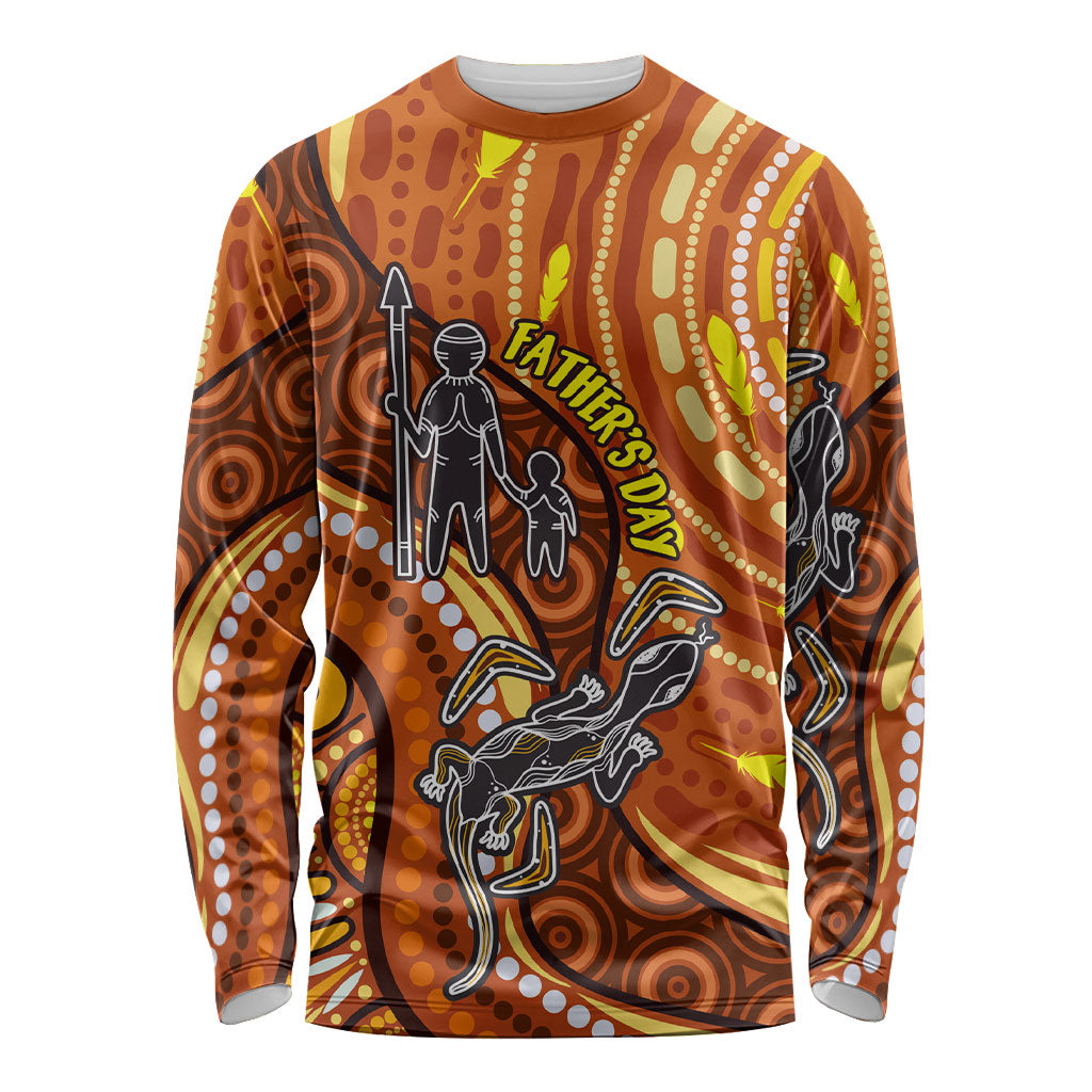 Australia Fathers Day Long Sleeve Shirt Aboriginal Dot Art - Kangaroo And Lizard