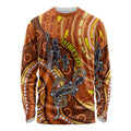 Australia Fathers Day Long Sleeve Shirt Aboriginal Dot Art - Kangaroo And Lizard