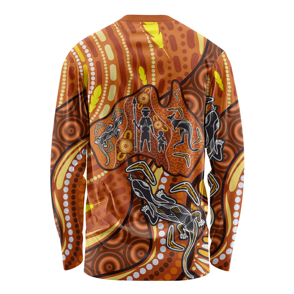 Australia Fathers Day Long Sleeve Shirt Aboriginal Dot Art - Kangaroo And Lizard