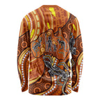 Australia Fathers Day Long Sleeve Shirt Aboriginal Dot Art - Kangaroo And Lizard