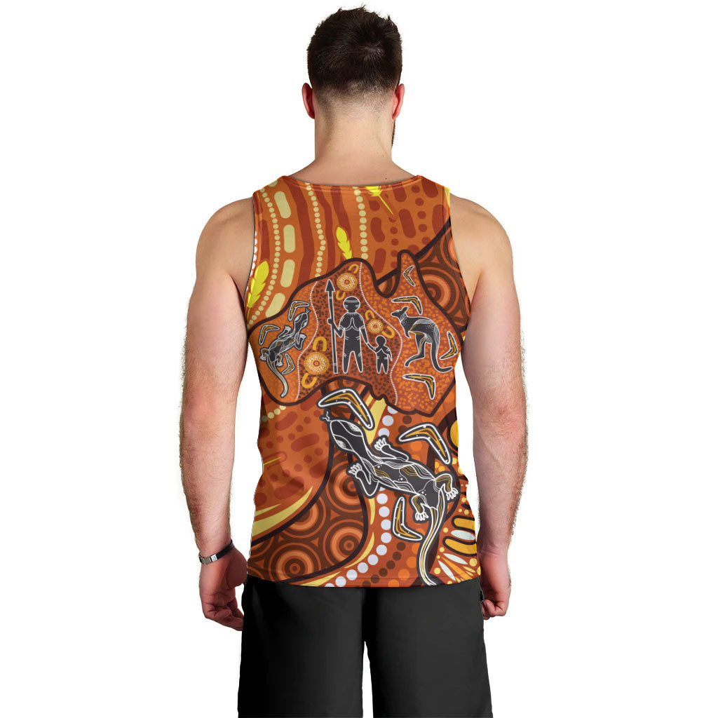 Australia Fathers Day Men Tank Top Aboriginal Dot Art - Kangaroo And Lizard