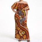 Australia Fathers Day Off Shoulder Maxi Dress Aboriginal Dot Art - Kangaroo And Lizard