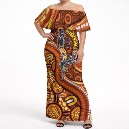 Australia Fathers Day Off Shoulder Maxi Dress Aboriginal Dot Art - Kangaroo And Lizard