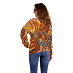 Australia Fathers Day Off Shoulder Sweater Aboriginal Dot Art - Kangaroo And Lizard